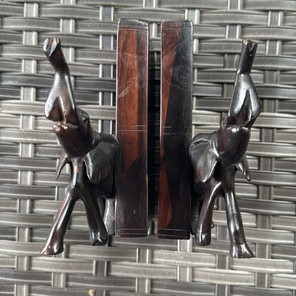 Handcrafted Wooden Elephant Book Ends